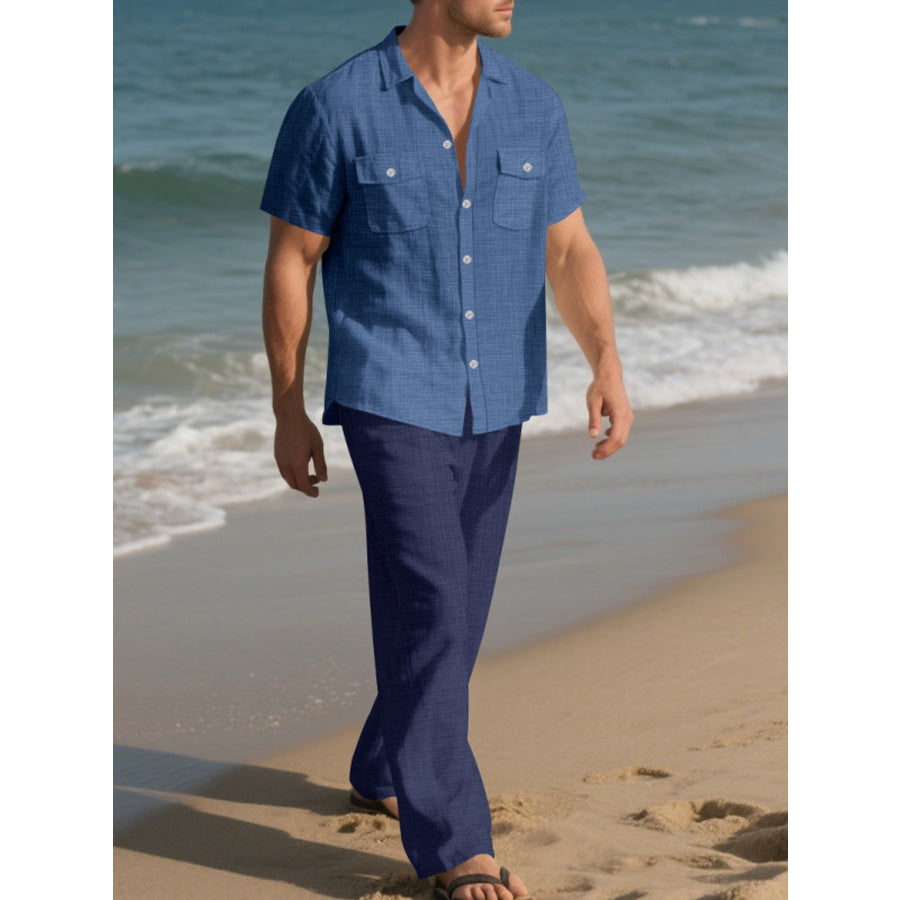Men’s Full Size Casual Button Up Shirt and Pants Set Plus Size Apparel and Accessories