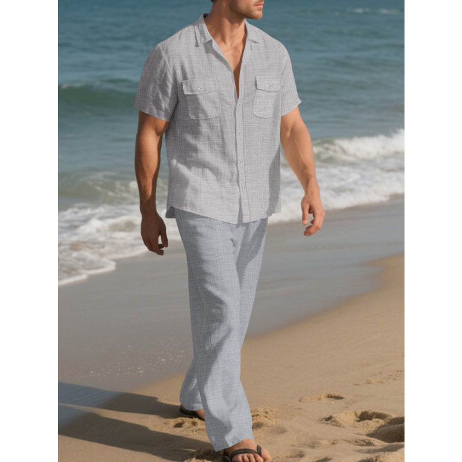 Men’s Full Size Casual Button Up Shirt and Pants Set Plus Size Apparel and Accessories