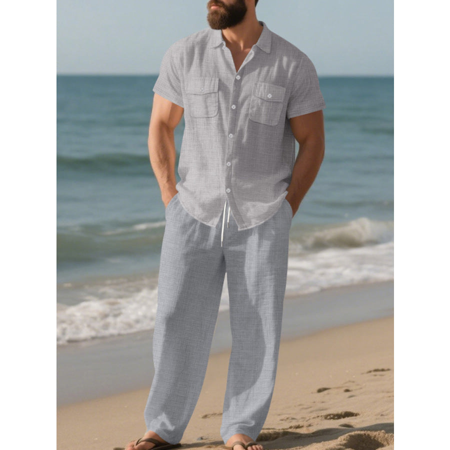 Men’s Full Size Casual Button Up Shirt and Pants Set Plus Size Apparel and Accessories