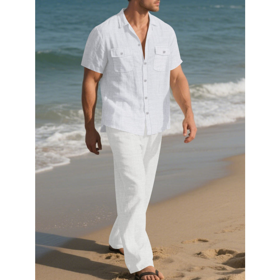Men’s Full Size Casual Button Up Shirt and Pants Set Plus Size Apparel and Accessories