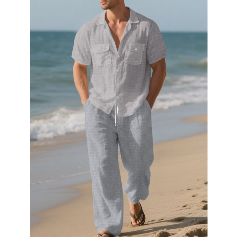 Men’s Full Size Casual Button Up Shirt and Pants Set Plus Size Grey / S Apparel and Accessories