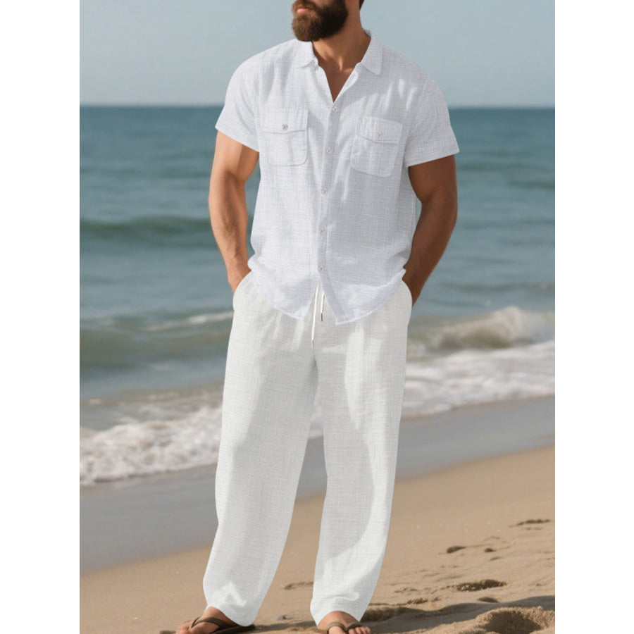 Men’s Full Size Casual Button Up Shirt and Pants Set Plus Size White / S Apparel and Accessories