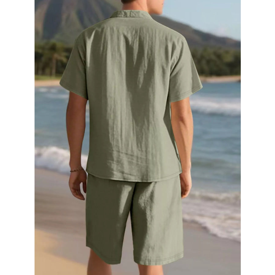 Men’s Full Size Casual Button Up Shirt and Shorts Set Plus Size Apparel and Accessories