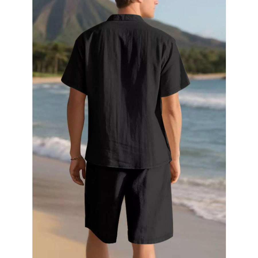 Men’s Full Size Casual Button Up Shirt and Shorts Set Plus Size Apparel and Accessories