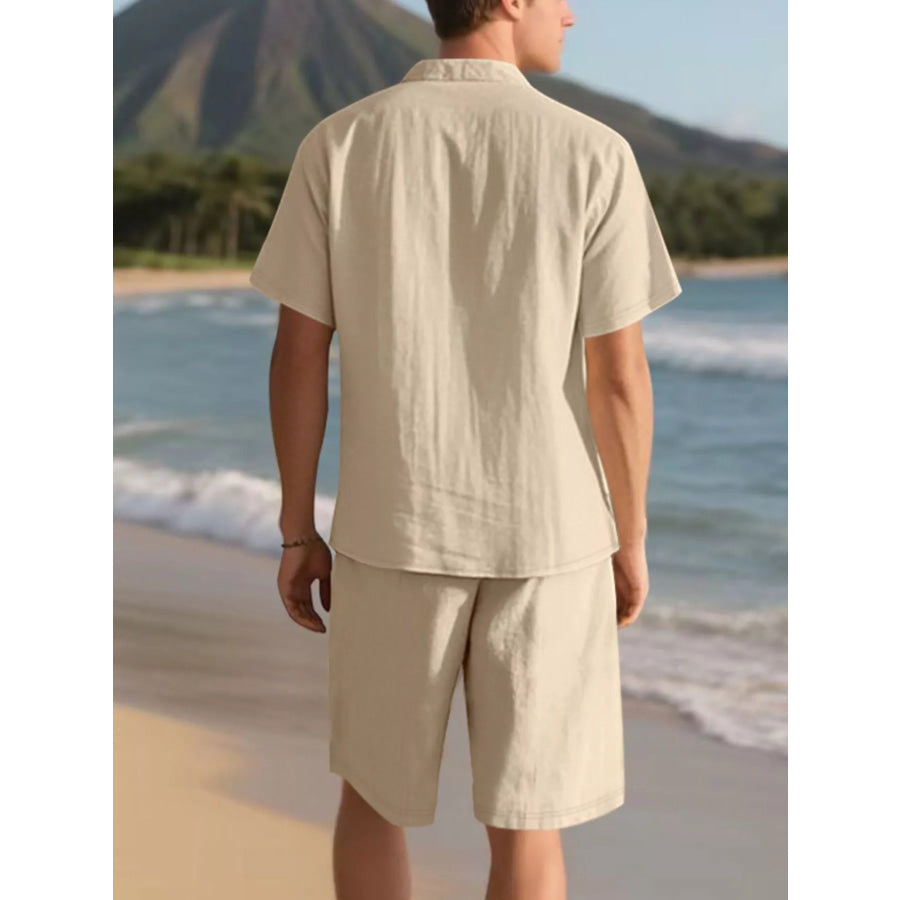 Men’s Full Size Casual Button Up Shirt and Shorts Set Plus Size Apparel and Accessories