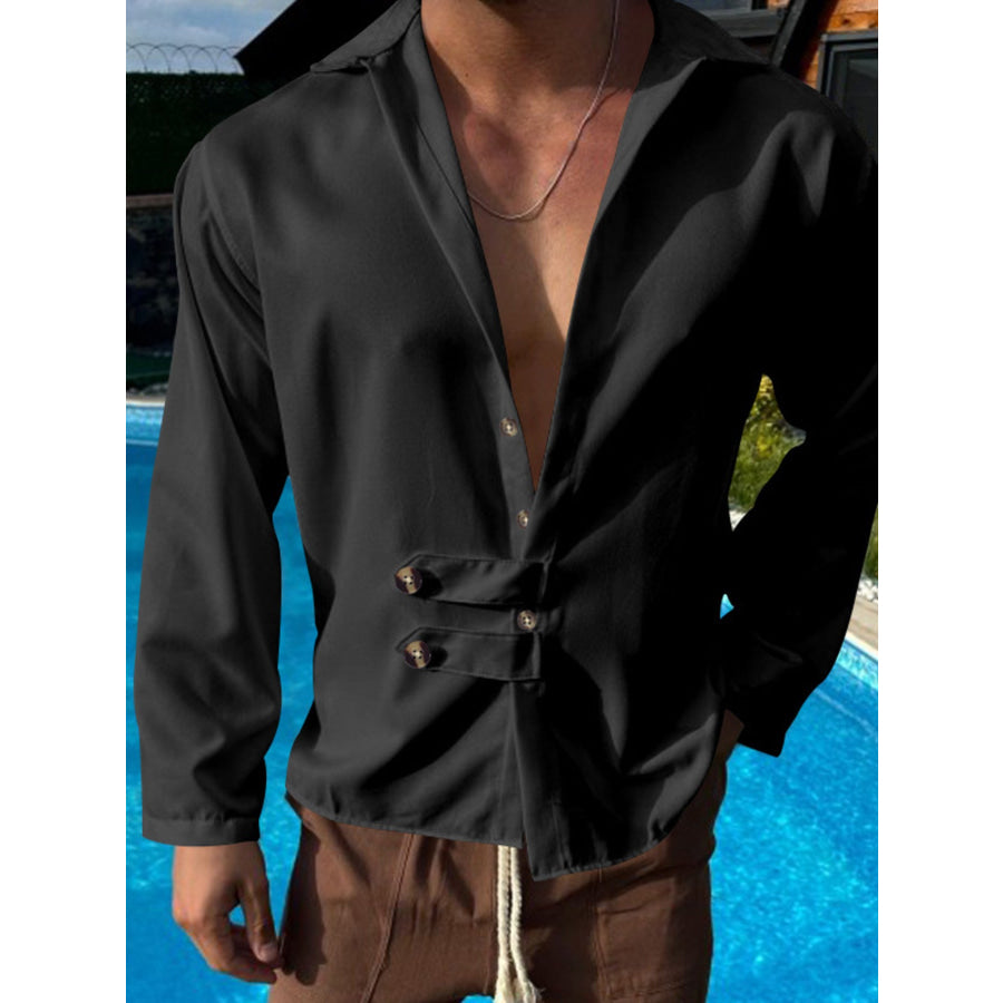 Men’s Full Size Casual Button-Up Shirt Plus Size Black / S Apparel and Accessories
