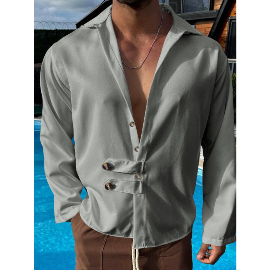 Men’s Full Size Casual Button-Up Shirt Plus Size Gray / S Apparel and Accessories