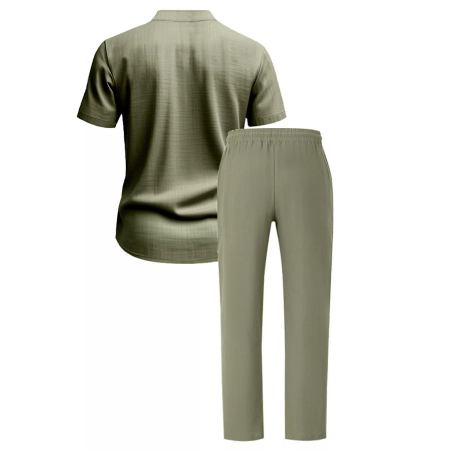 Men’s Full Size Casual Button Up Short Sleeve Shirt and Pants Set Plus Size Apparel and Accessories