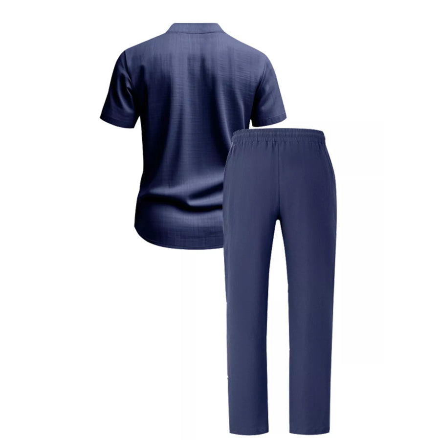 Men’s Full Size Casual Button Up Short Sleeve Shirt and Pants Set Plus Size Apparel and Accessories