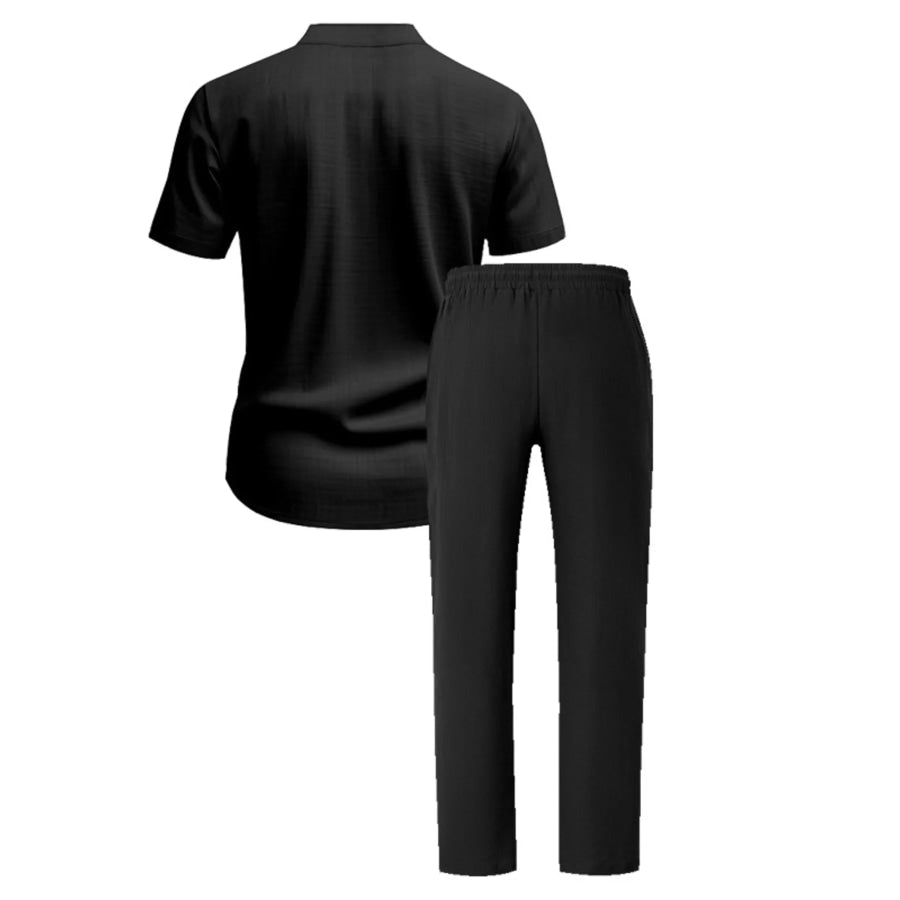 Men’s Full Size Casual Button Up Short Sleeve Shirt and Pants Set Plus Size Apparel and Accessories