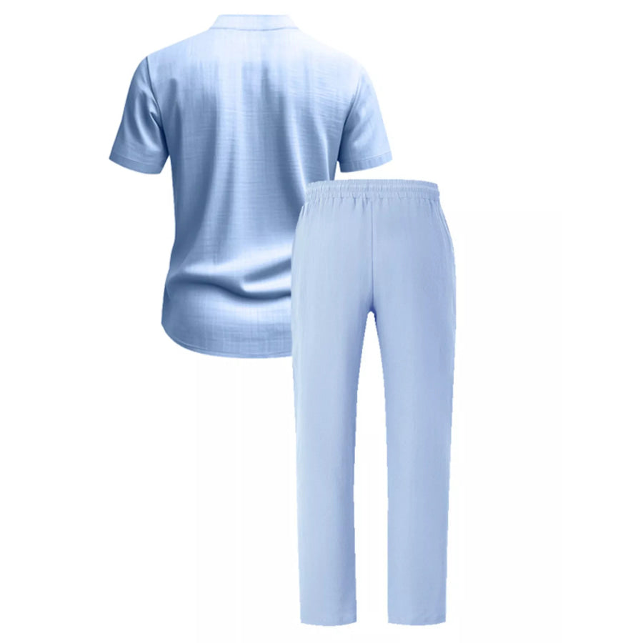 Men’s Full Size Casual Button Up Short Sleeve Shirt and Pants Set Plus Size Apparel and Accessories