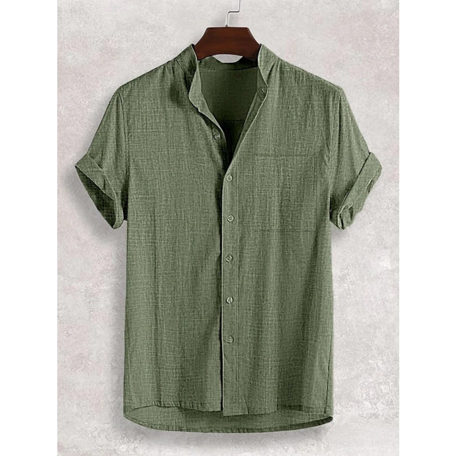 Men’s Full Size Casual Button Up Short Sleeve Shirt Plus Size Army Green / S Apparel and Accessories