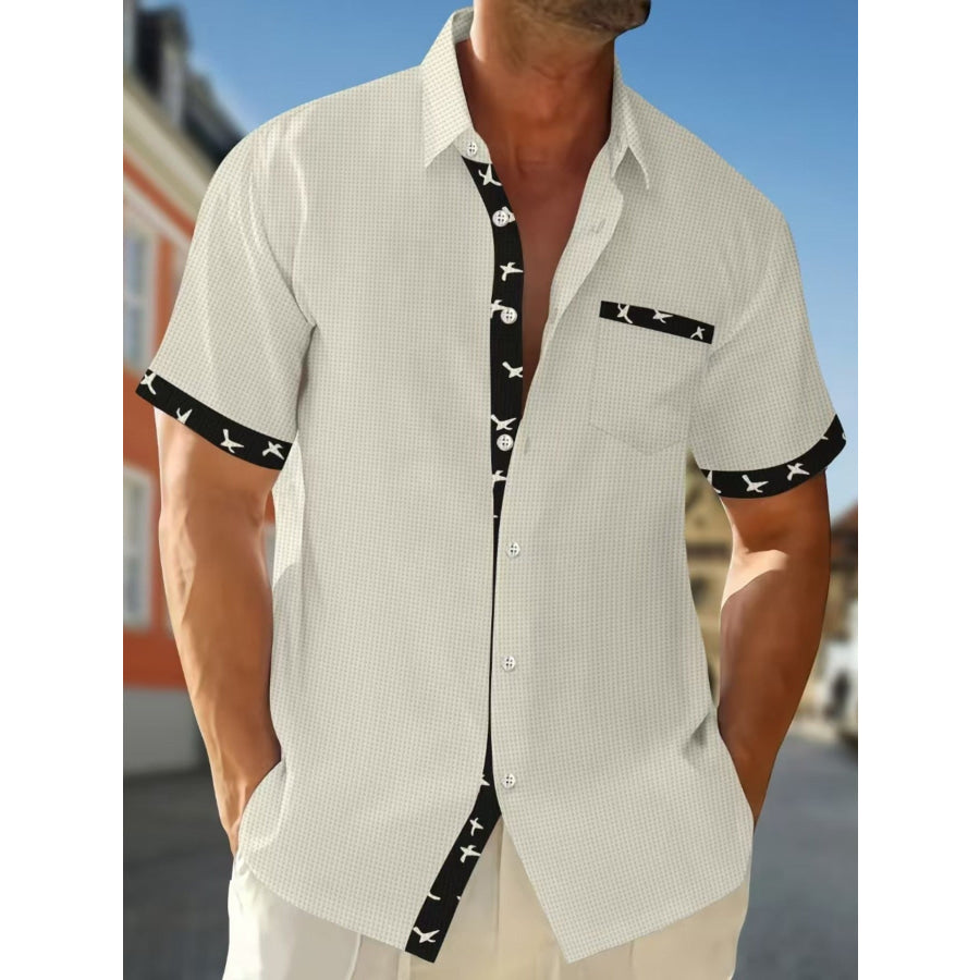 Men’s Full Size Casual Button Up Short Sleeve Shirt Plus Size Beige / S Apparel and Accessories