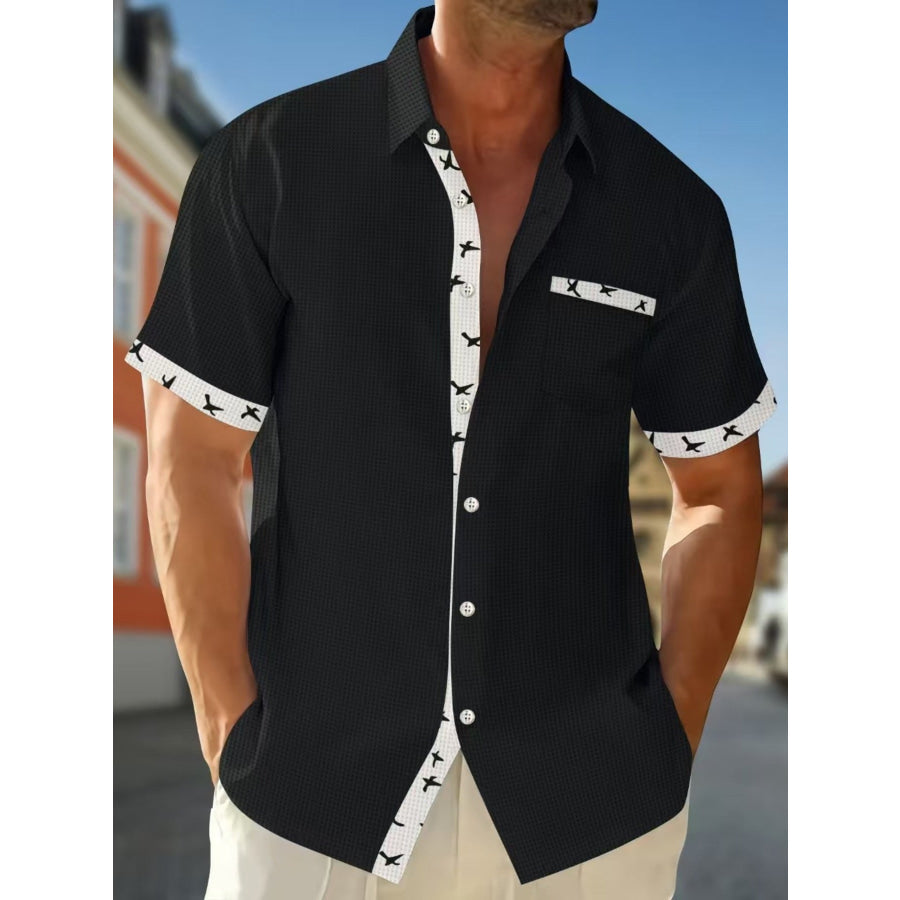 Men’s Full Size Casual Button Up Short Sleeve Shirt Plus Size Black / S Apparel and Accessories