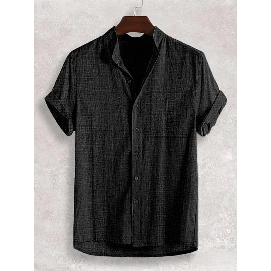 Men’s Full Size Casual Button Up Short Sleeve Shirt Plus Size Black / S Apparel and Accessories