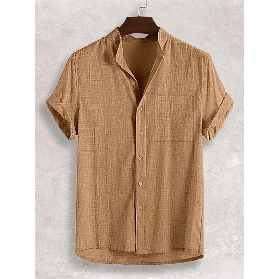 Men’s Full Size Casual Button Up Short Sleeve Shirt Plus Size Ginger / S Apparel and Accessories