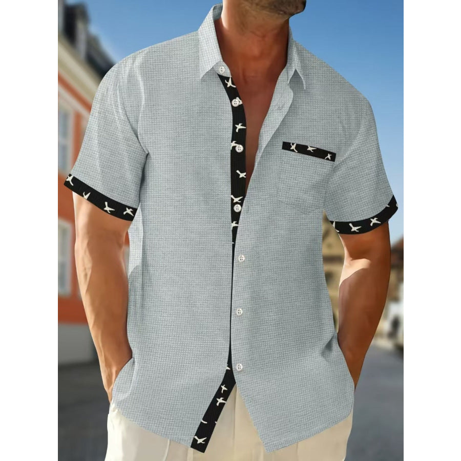 Men’s Full Size Casual Button Up Short Sleeve Shirt Plus Size Grey / S Apparel and Accessories