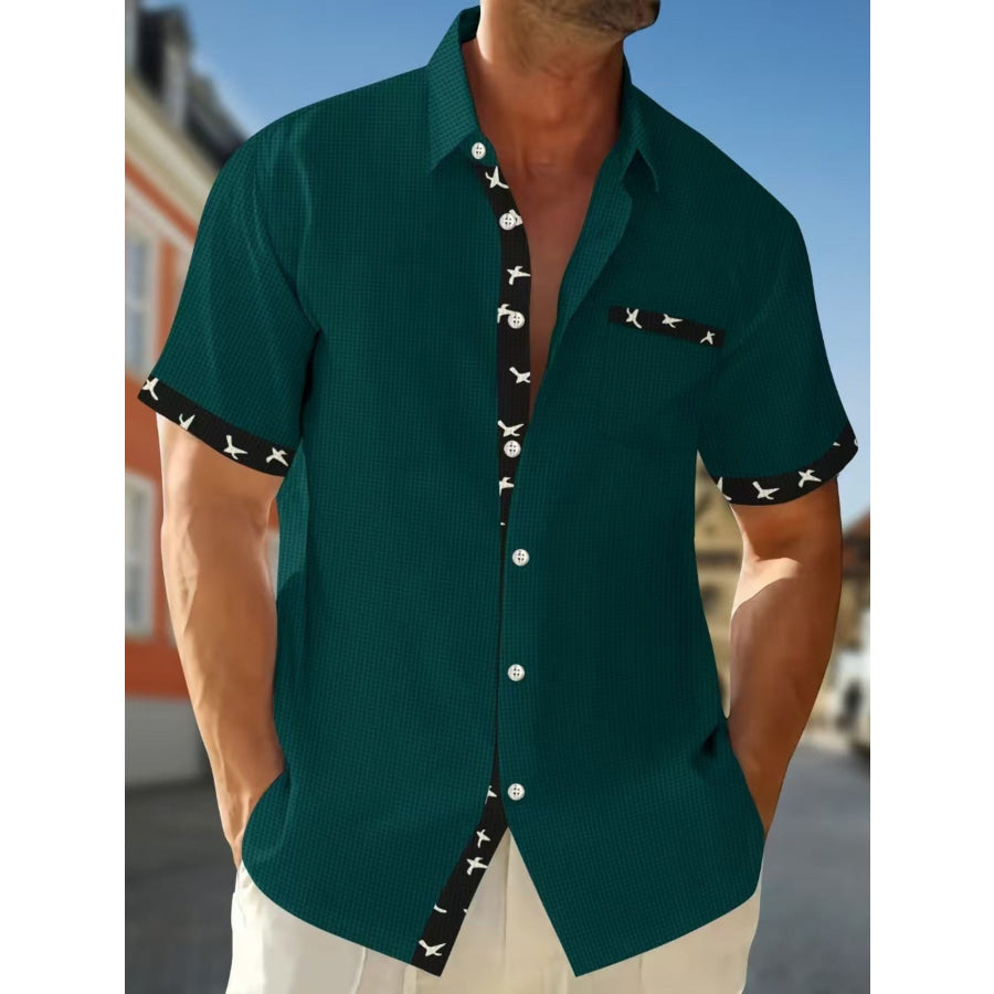 Men’s Full Size Casual Button Up Short Sleeve Shirt Plus Size Olive Green / S Apparel and Accessories
