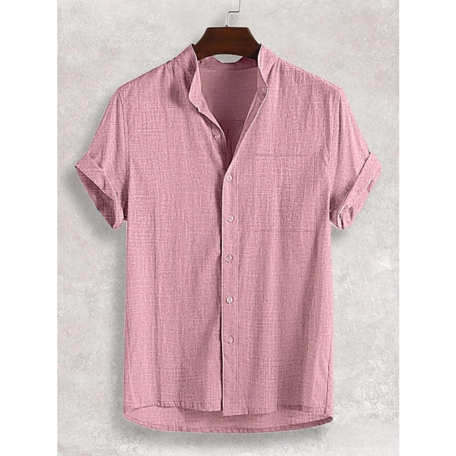 Men’s Full Size Casual Button Up Short Sleeve Shirt Plus Size Pink / S Apparel and Accessories