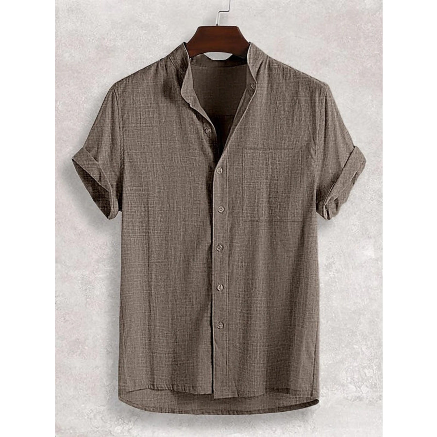 Men’s Full Size Casual Button Up Short Sleeve Shirt Plus Size Taupe / S Apparel and Accessories