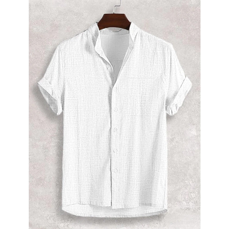Men’s Full Size Casual Button Up Short Sleeve Shirt Plus Size White / S Apparel and Accessories