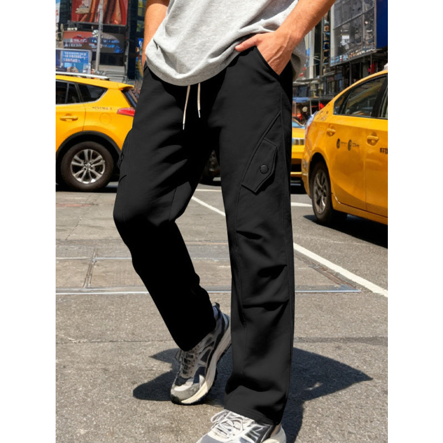 Men’s Full Size Casual Cargo Pants with Drawstring Waist Plus Size Black / S Apparel and Accessories