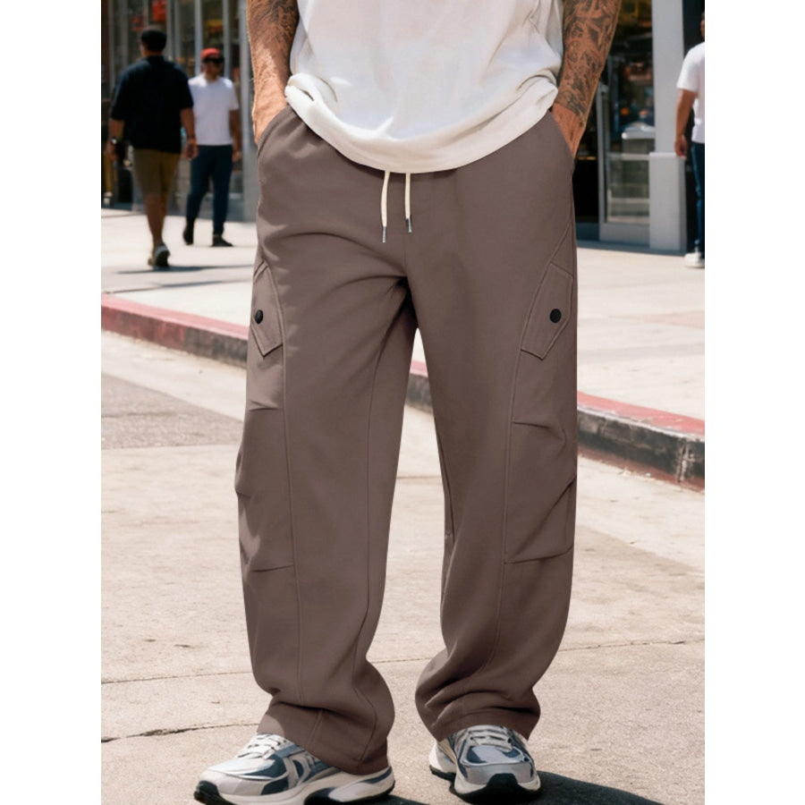 Men’s Full Size Casual Cargo Pants with Drawstring Waist Plus Size Dark Brown / S Apparel and Accessories