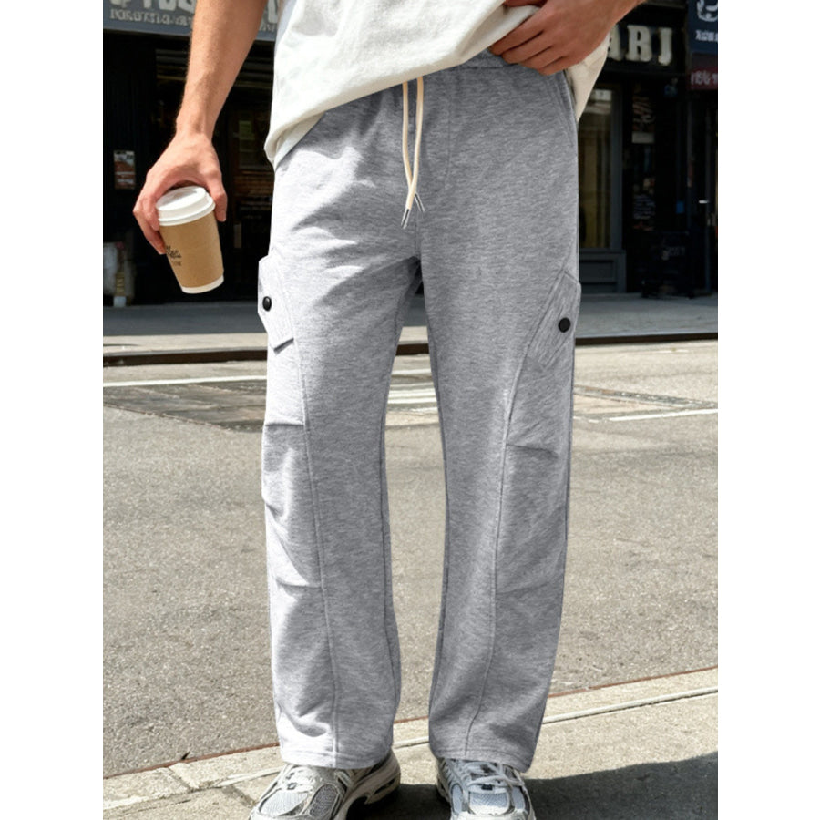 Men’s Full Size Casual Cargo Pants with Drawstring Waist Plus Size Light Gray / S Apparel and Accessories