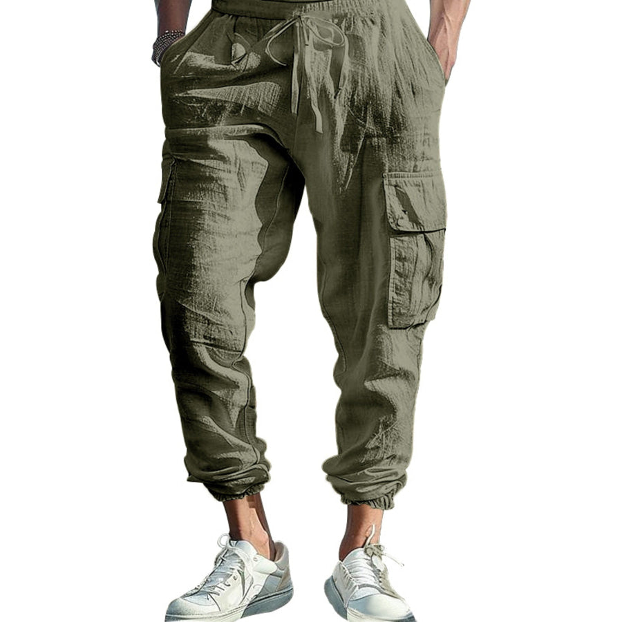 Men’s Full Size Casual Cargo Pants with Drawstring Waist Plus Size Military Green / S Apparel and Accessories