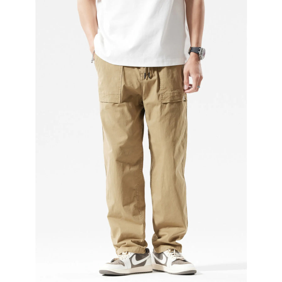 Men’s Full Size Casual Cargo Pants with Multiple Pockets Plus Size Khaki / S Apparel and Accessories