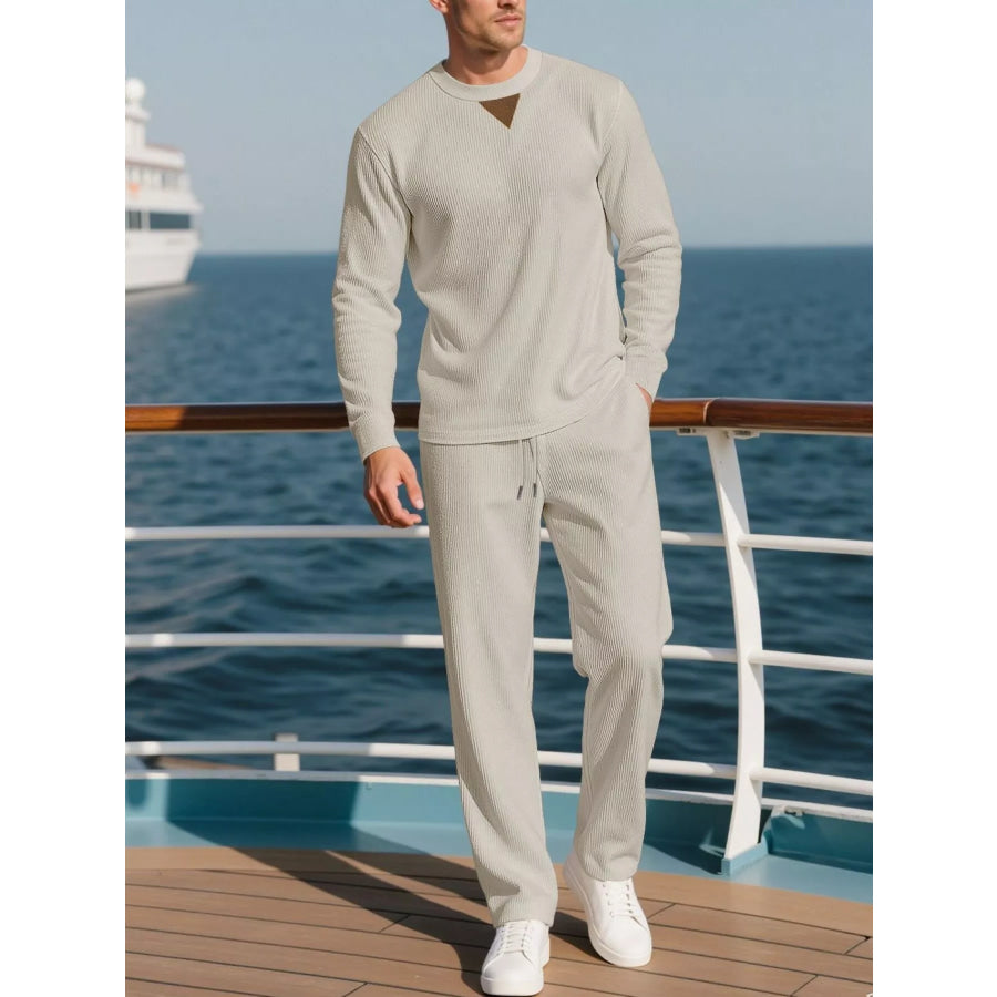 Men’s Full Size Casual Crewneck Long Sleeve Sweatshirt and Jogger Set Plus Apparel Accessories