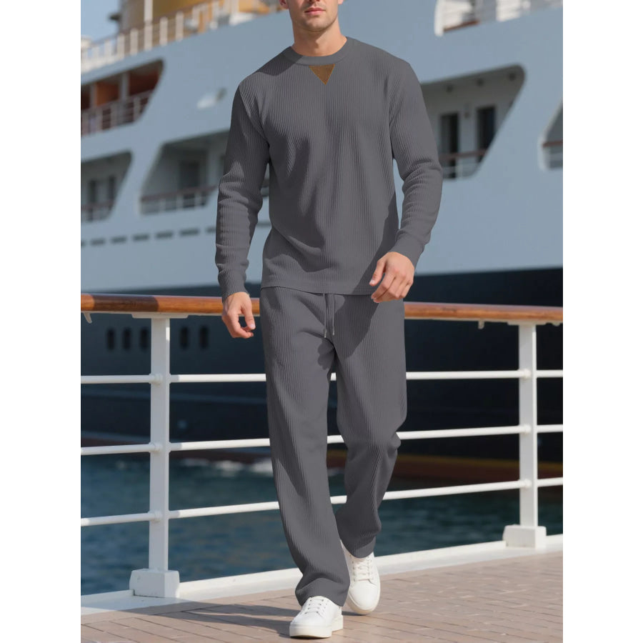 Men’s Full Size Casual Crewneck Long Sleeve Sweatshirt and Jogger Set Plus Apparel Accessories