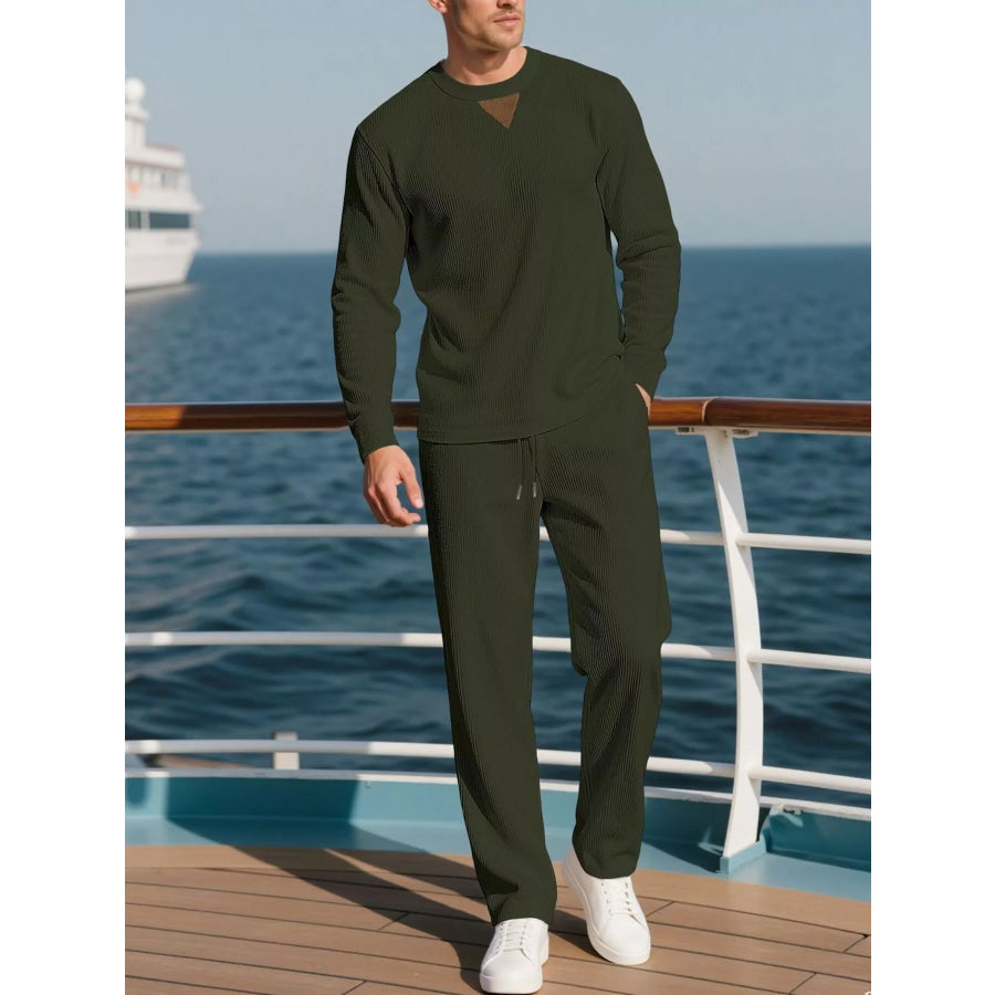 Men’s Full Size Casual Crewneck Long Sleeve Sweatshirt and Jogger Set Plus Apparel Accessories