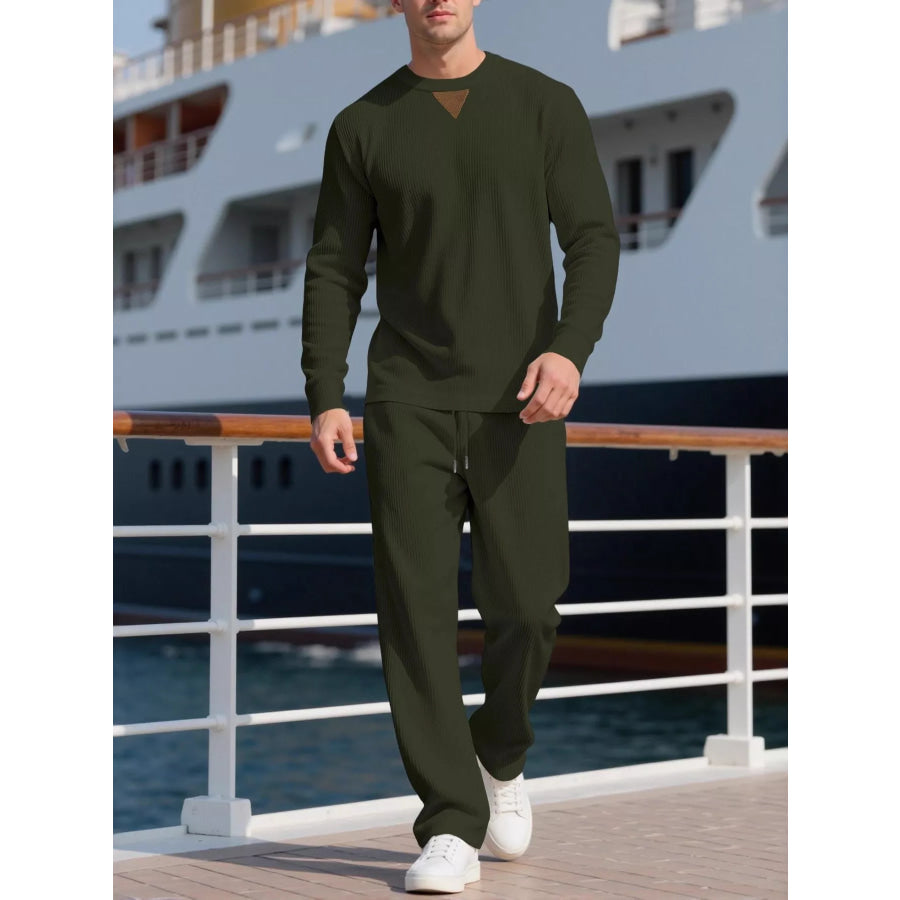 Men’s Full Size Casual Crewneck Long Sleeve Sweatshirt and Jogger Set Plus Army Green / S Apparel Accessories