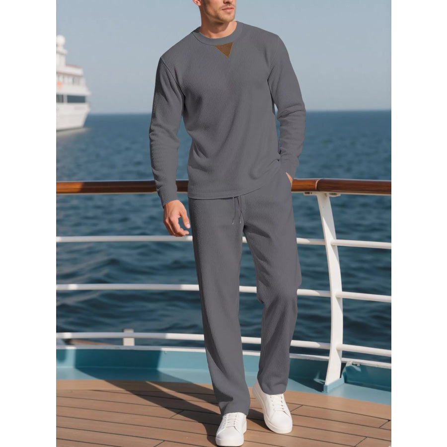 Men’s Full Size Casual Crewneck Long Sleeve Sweatshirt and Jogger Set Plus Grey / S Apparel Accessories