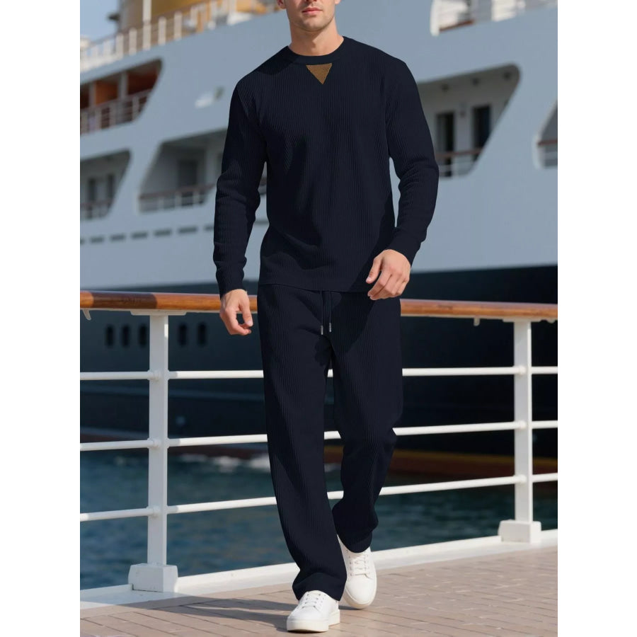 Men’s Full Size Casual Crewneck Long Sleeve Sweatshirt and Jogger Set Plus Navy Blue / S Apparel Accessories