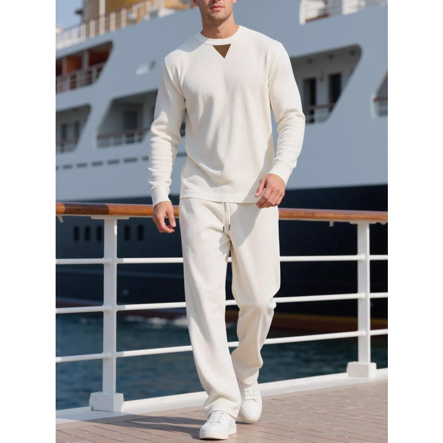 Men’s Full Size Casual Crewneck Long Sleeve Sweatshirt and Jogger Set Plus White / S Apparel Accessories