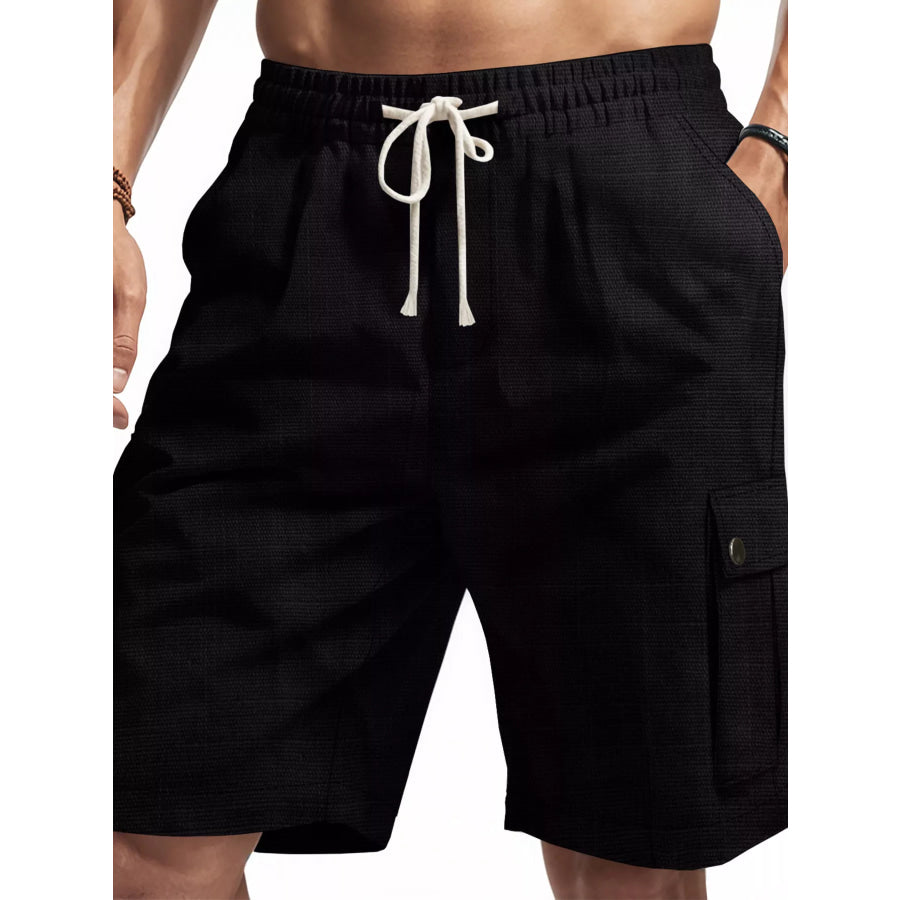 Men’s Full Size Casual Drawstring Cargo Shorts Plus Size Black / S Apparel and Accessories