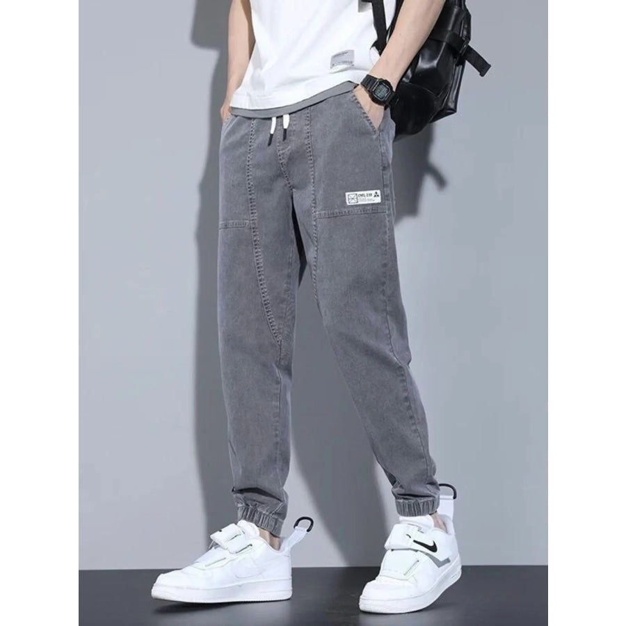 Men’s Full Size Casual Drawstring Jeans Plus Size Gray / S Apparel and Accessories