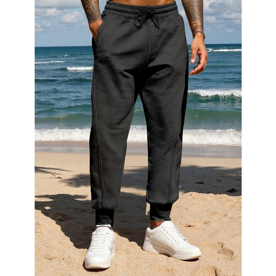 Men’s Full Size Casual Drawstring Joggers Plus Size Black / S Apparel and Accessories