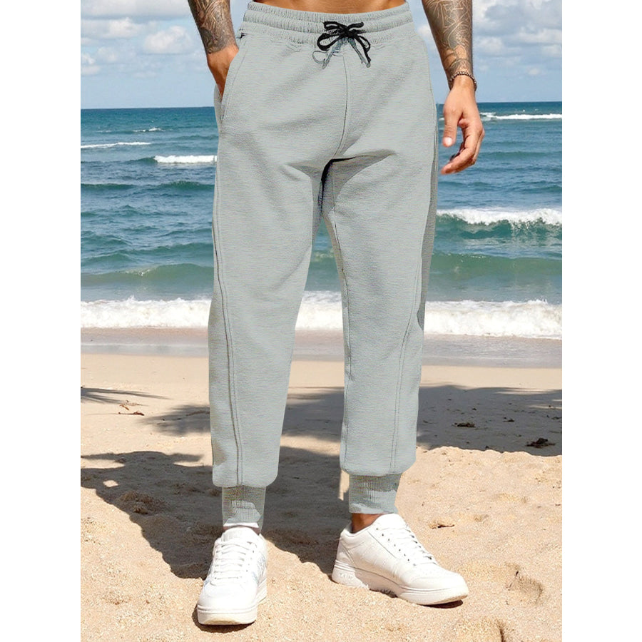 Men’s Full Size Casual Drawstring Joggers Plus Size Light Gray / S Apparel and Accessories