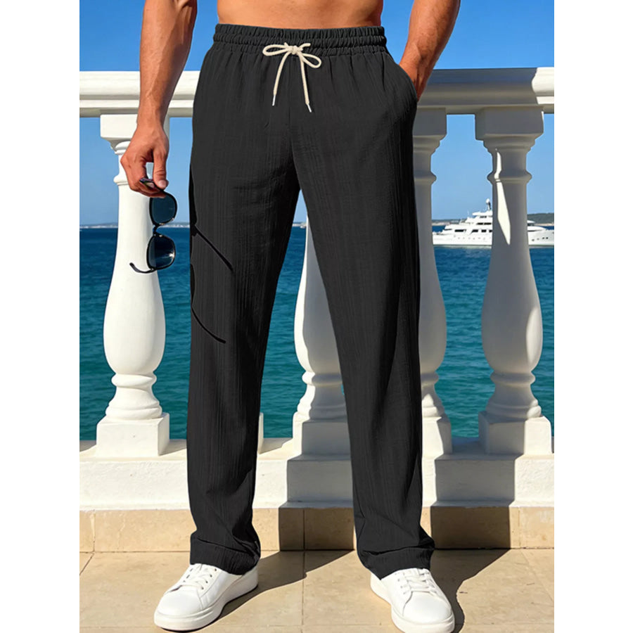 Men’s Full Size Casual Drawstring Pants Plus Size Black / S Apparel and Accessories