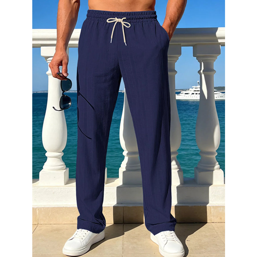 Men’s Full Size Casual Drawstring Pants Plus Size Dark Navy / S Apparel and Accessories