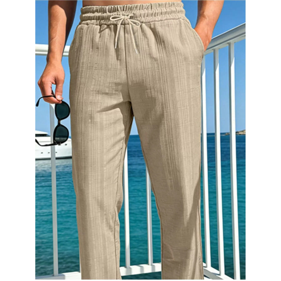 Men’s Full Size Casual Drawstring Pants Plus Size Khaki / S Apparel and Accessories