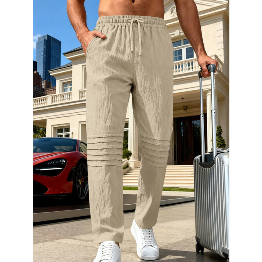 Men’s Full Size Casual Drawstring Pants Plus Size Khaki / S Apparel and Accessories