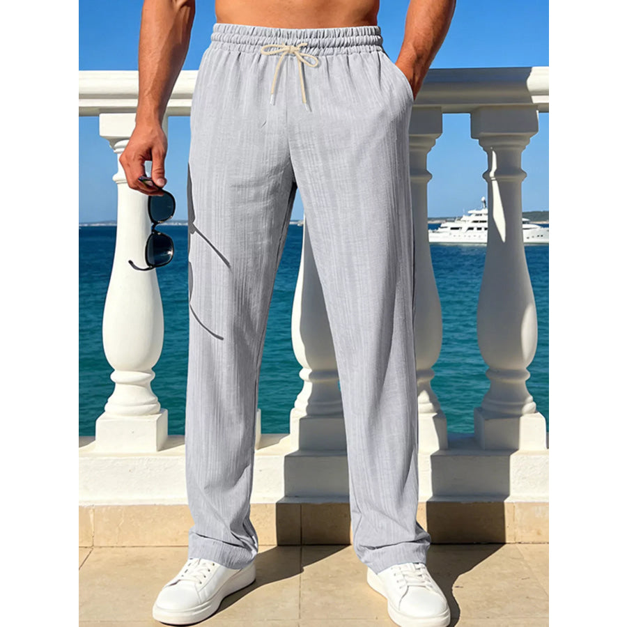 Men’s Full Size Casual Drawstring Pants Plus Size Light Gray / S Apparel and Accessories
