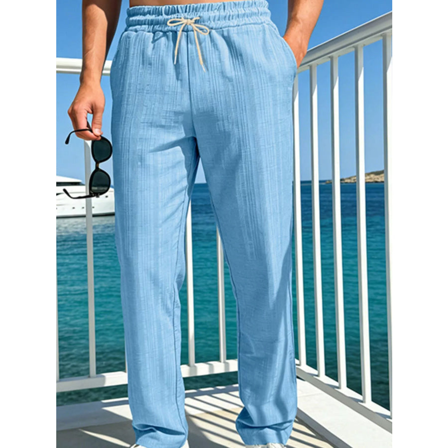 Men’s Full Size Casual Drawstring Pants Plus Size Pastel Blue / S Apparel and Accessories