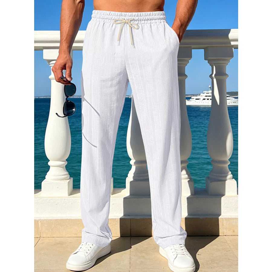 Men’s Full Size Casual Drawstring Pants Plus Size White / S Apparel and Accessories