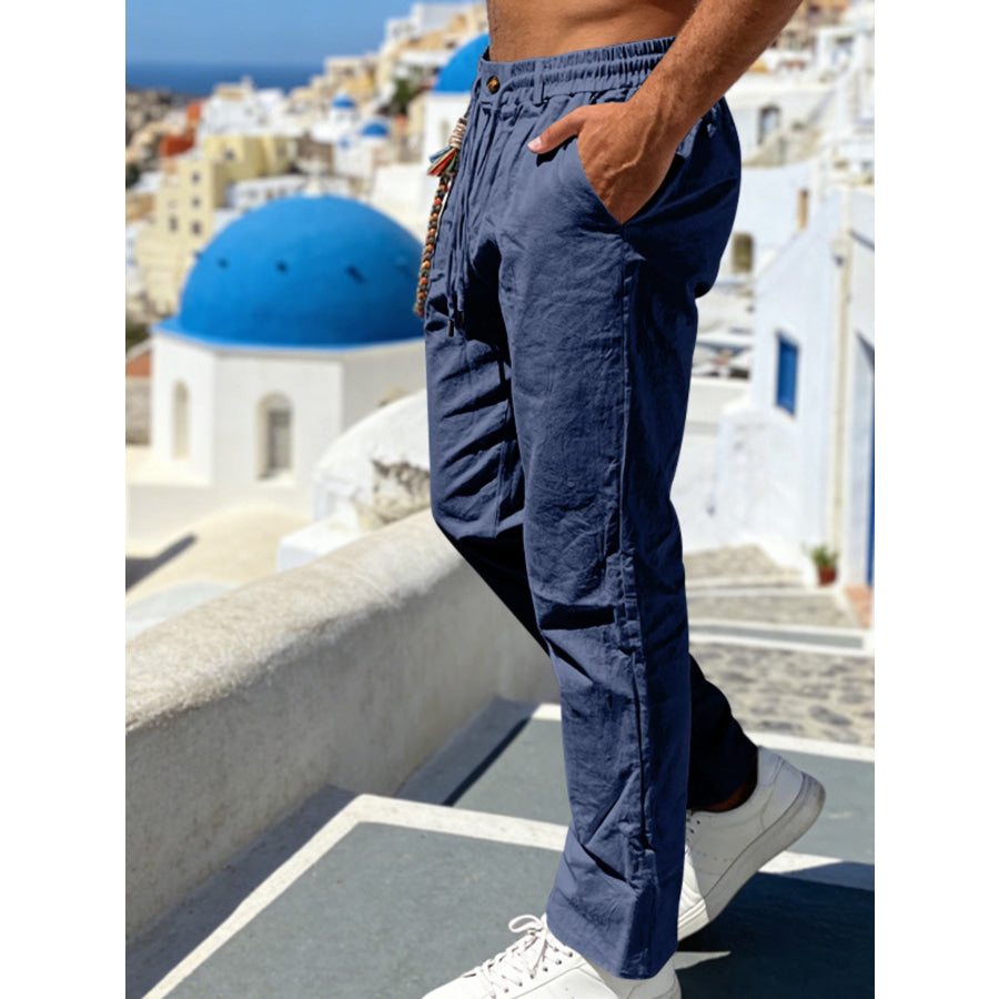 Men’s Full Size Casual Drawstring Pants with Pockets Plus Size Apparel and Accessories
