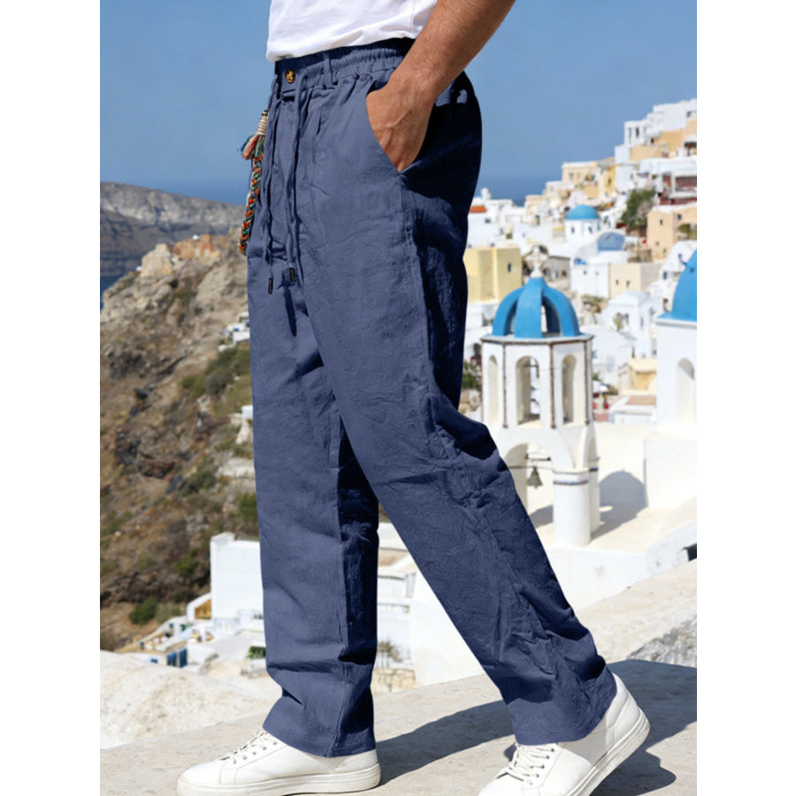 Men’s Full Size Casual Drawstring Pants with Pockets Plus Size Apparel and Accessories